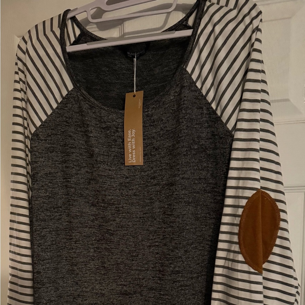 Gray and White Striped long sleeve